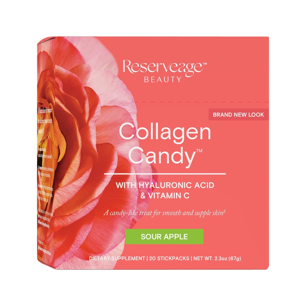 Rezerva Nutrition Colagen Candy, Kolagen dopolnilo za nego kože, rast las, Kolagen Booster za nego nohtov, Podpira Elastin proizvodnje, Paleo in Keto, Sour Apple, 2.3 Ounces (20 Servings)