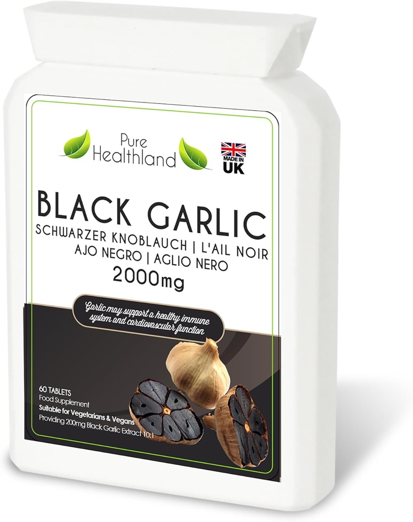 Gluten-free Odorless črni česen dodatek – Visoka moč koncentrirana iz svežih česnovih česen – Veganske in vegetarijanske tablete – Izdelano v Veliki Britaniji (1 steklenica)