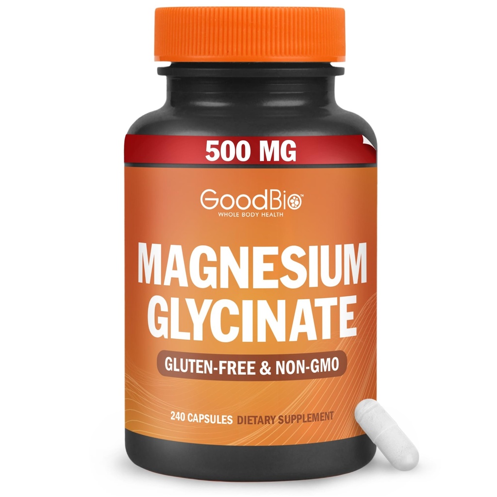 Magnezij Glicinat - visoka absorpcija Magnezij Dodatek 500mg Na Sluga za lajšanje stresa, spanje, zdravje srca in kosti, Živčna podpora - Ne-GMO, Gluten-free, Nežen na želodec, 240 Kapsule