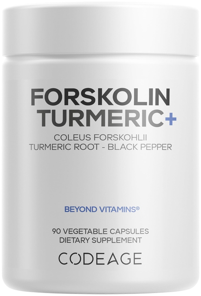 Koda Forskolin, Pure Forskolin Coleus + Organski Kurkuminoid v prahu, 95% Curcuminoid + Bioperine Black Pepper - 20% standardizirani Coleus Forskohlii dodatek - Non-GMO - 90 kapsul
