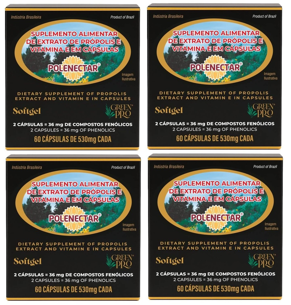 4 škatle Polenectar Brazil Green Bee Propolis 300 Milligram (60 kapsul)