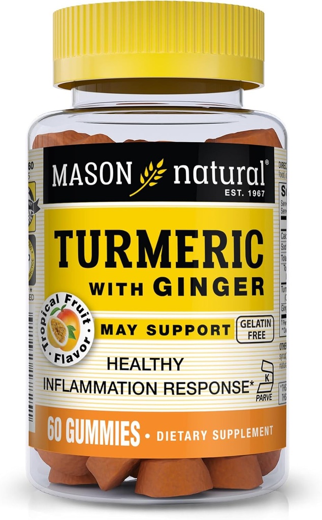 MASON NARAVNI Kurkuma z Ginger Gumies, naravni skupni podpora in antioksidant Formula, tropski sadni okus, 60 Gumies