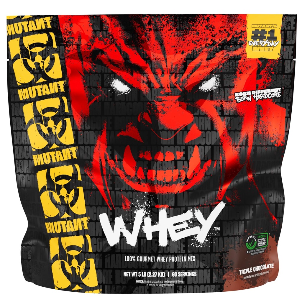 Mutant Whey – 100% Whey Protein Powder Shake, gurmanski okus, 22 g beljakovin, hitro absorpcijo, enostavno prebavljanje, 5 kg - Trojna čokolada
