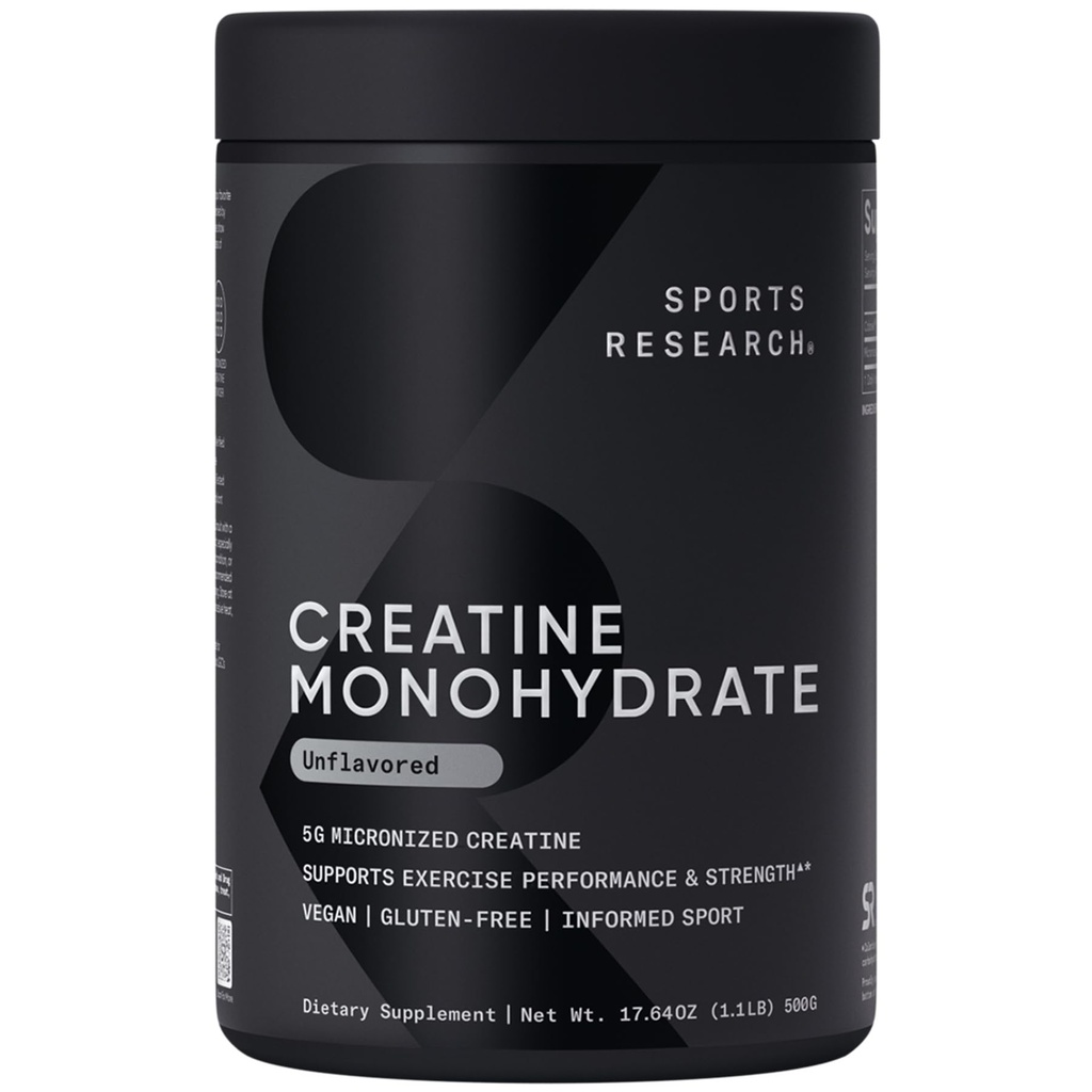 Športne raziskave Kreatin Monohidrat - Pridobite nagubane mišice, Izboljšajte zmogljivost in moč in podporo vadbe regeneracija* - 5 g Mikroniziran Kreatin - 17,64 oz