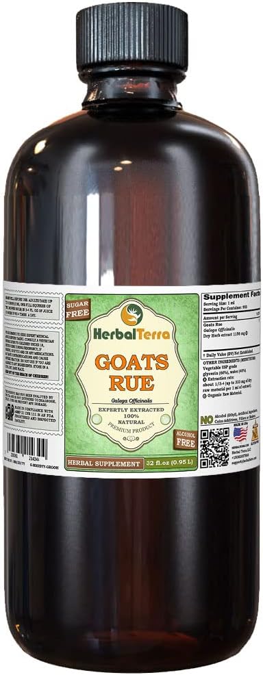 Kozja rue (Galega officinalis) glicerit, organsko sušeni zeliščni tekoči ekstrakt brez alkohola (Brand Name: HerbalTerra, Proudly Made in USA) 32 fl.oz (0,95 l)