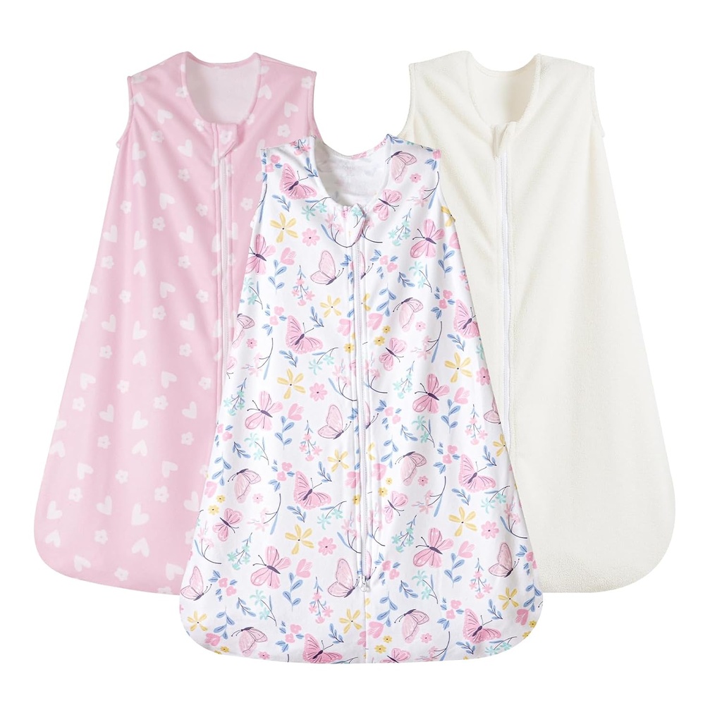 PHF 3 Pack Toplo Micro-Fleece Baby Sleep Sack 6-12 Mesecev, mehko Baby Nositi Blaket, 2-Way Zipper spalne vreče, Comfy Toddler Sleep Sack za dekleta, srednje velikosti, Butterfly