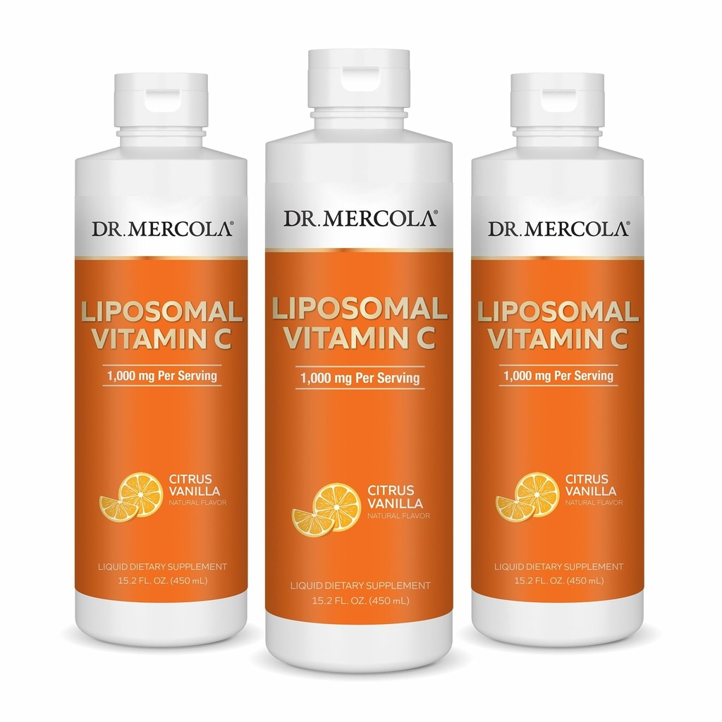 Dr. Mercola Tekoči liposomski vitamin C - Antioksidant in imunski dodatek - Vključuje vitamin E - brez GSO, brez glutena in soje - citrus Vanilla Flavor - 450 ml (30 servingov) - 3 pakiranja