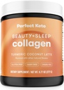 Popolna Keto Lepota + Sleep Trava Fed Kolagen Peptides Beljakovine v prahu z Ashwagandha, Magnezij, Biotin, Hialuronska kislina, L Teanin, Lasje, Koža, Nails & Relaxation Podpora, Kurkuma Coconut Latte