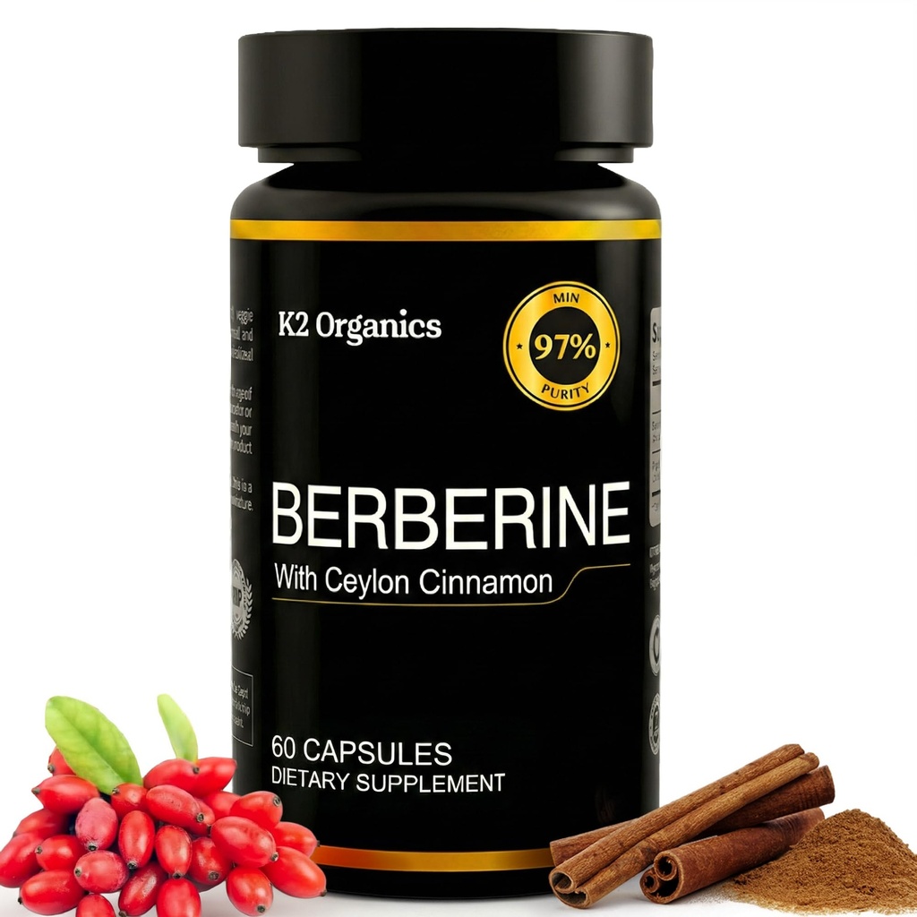 Berberin s cimetom Cinnamon 1200 mg (60 kapsul) – 97% Čistost - ne-GMO, Gluten-free, Lab-Tested Vegan Berberine dodatek