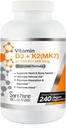 Vitamin D3 10.000 i.e. K2/MK7 100 μg. Ne-GMO za podporo kosti, srca in imunskega sistema.