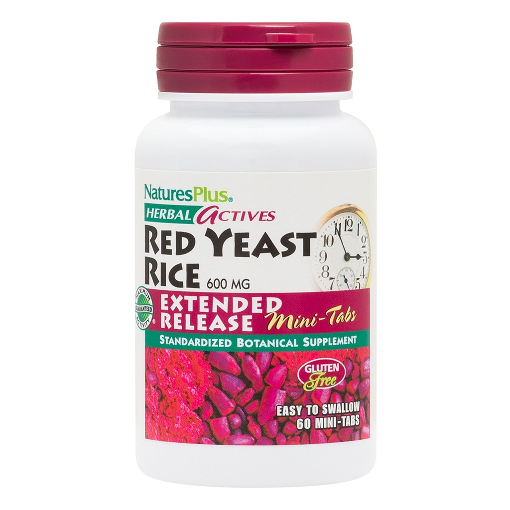 Natures Plus Herbal Actives Rdeči riž, razširjena sprostitev - 600 mg, 60 Mini tablete - Zeliščni dodatek - Vegan, Vegetarian, Gluten-free - 30 Servings