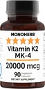 MONOHERB Vitamin K2 v obliki menatetrenona MK-4 20000 μg v eni kapsuli - 90 Veg kapsul