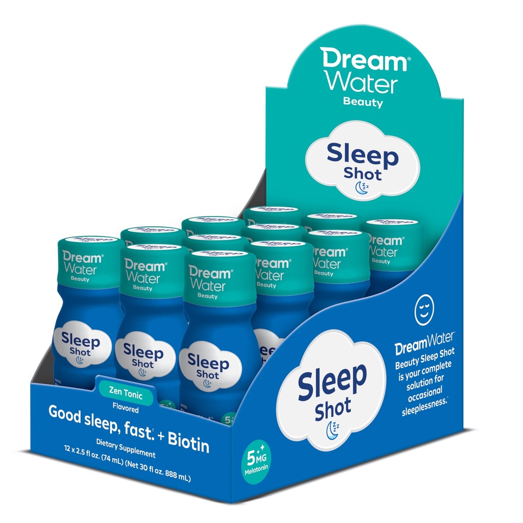 Dream Water Beauty Aid Drink Supplement; Melatonin 5mg, GABA, 5-HTP, Plus Biotin za zdravo kožo, lase in nohte; 2.5 oz Liquid Sleep Shots, Zen Tonic 12-Count