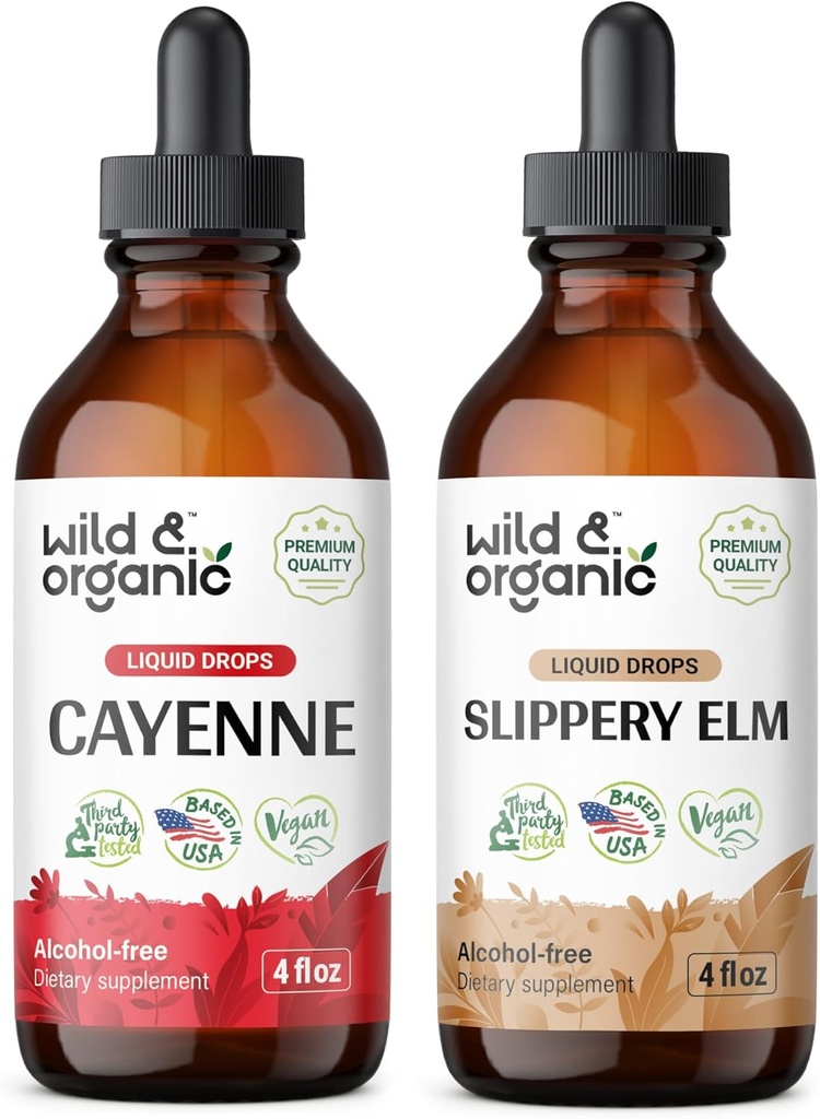 Tinktura divjega in ekološkega kajenskega popra 4 fl oz & slippery elm tinktura 4 fl oz