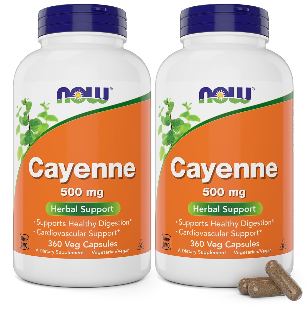 Now Cayenne (Capsicum annuum) 500 mg, 360 Veg kapsule (paket po 2)