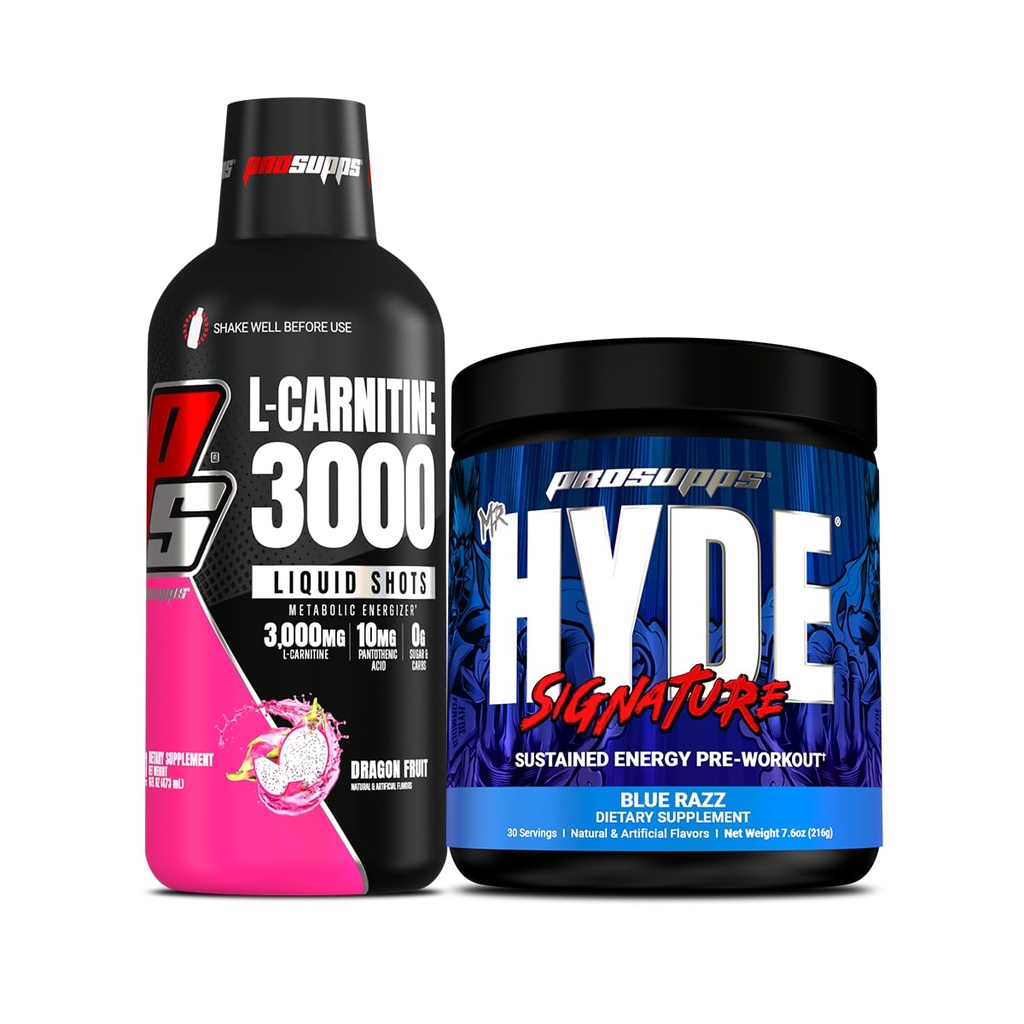 PROSUPPS L-karnitin 3000 brez stimulantnih tekočin in g. Hyde Signature Series Pred-workout Energy Pijača v prahu (modri Razz)