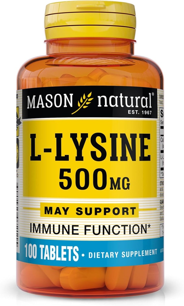 MASON NARAVNI L-Lysin 500 mg s kalcijom - izboljšano delovanje imunskega sistema, izboljšana absorpcija hranil, esencialna aminokislina, 100 tablet