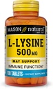 MASON NARAVNI L-Lysin 500 mg s kalcijom - izboljšano delovanje imunskega sistema, izboljšana absorpcija hranil, esencialna aminokislina, 100 tablet