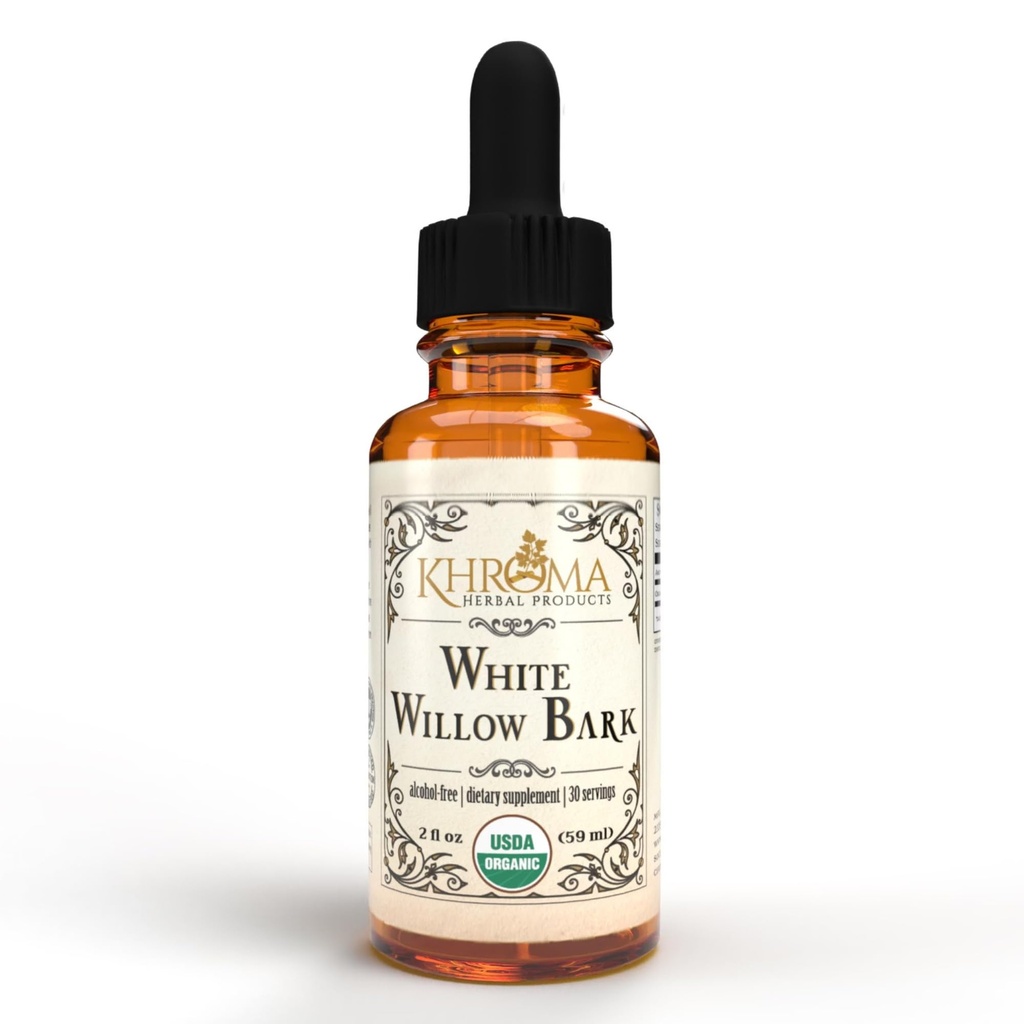 Kroma Zeliščni izdelki Ekološka bela Willow Bark 30 Serving - 800 MG na strežbo - 2 FL OZ Tekoča v stekleni steklenici - Salix Alba