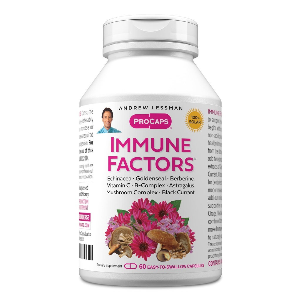 ANDREW LESSMAN Imunski faktorji 60 Kapsule - Echinacea, Goldenseal, Vitamin C, Astragalus, Berberine, Mešanica gob, Črni ribez. Podpira in spodbuja imunski sistem in naravno obrambo