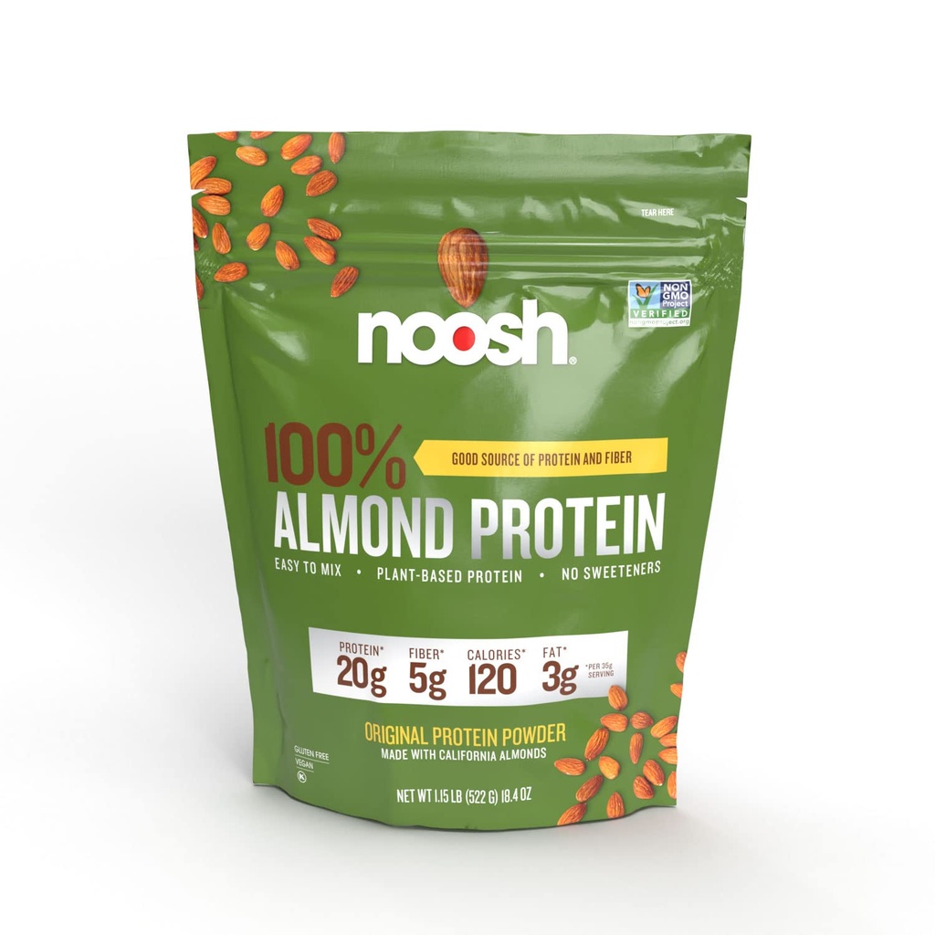 NOOSH Plant Based Almond Protein Powder Unflavored 35 Gram - Vegan Protein Powder, All Natural Ingredients, Non-GMO, Gluten Free, Kosher, Peanut Free, Soy Free, Dairy Free (Unflavored)