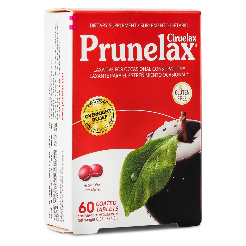 Prunelax Ciruelax Redna moč Laksativne mini tablete - Nočna olajšava za občasno zaprtje, izvleček Senne, vegan & gluten-free, nežna pomoč - 60ct