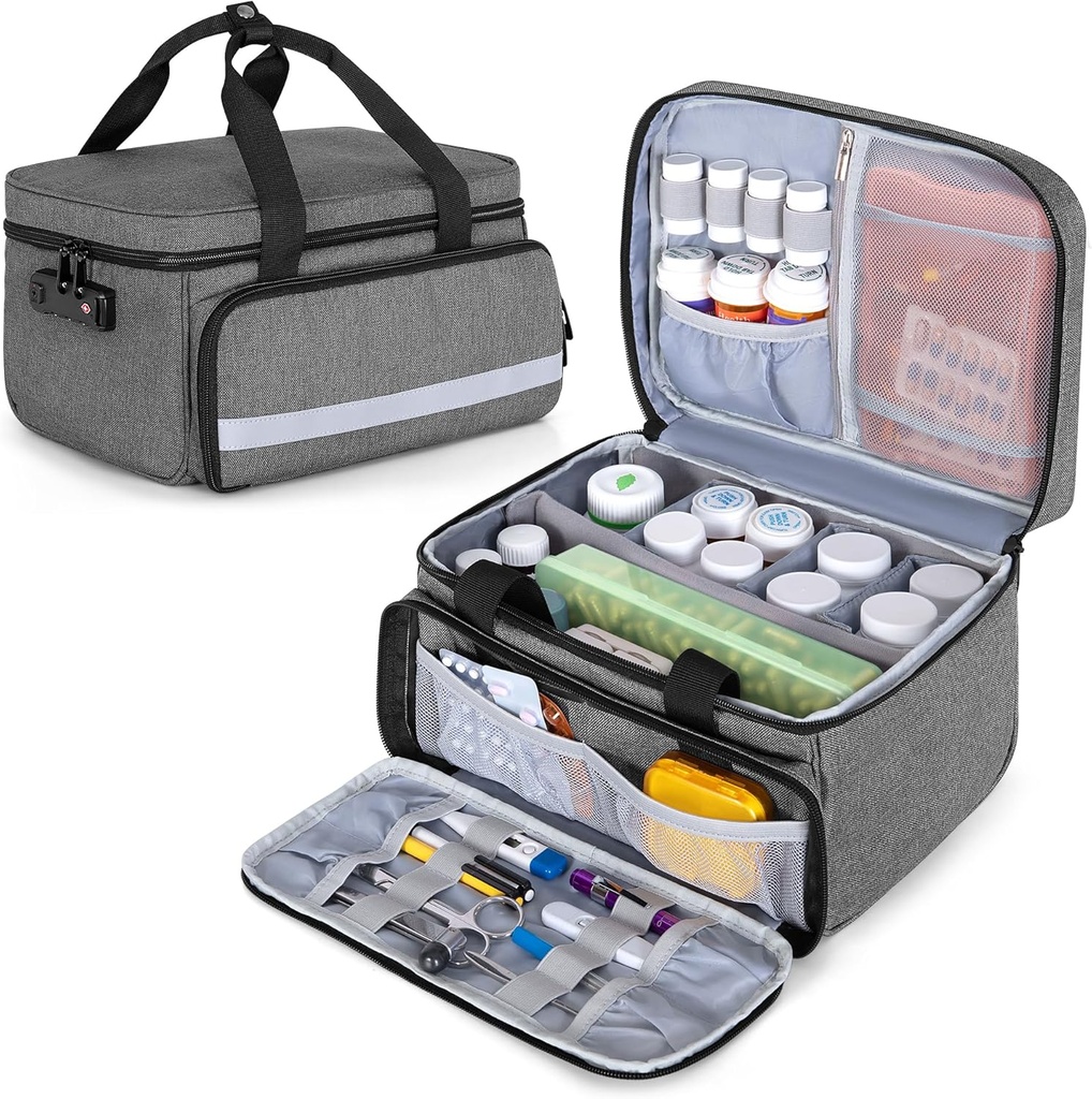 CURMIO tablete Bottle Organizator shranjevanje, Medication Lock Box za tablete Organizator in medicinske potrebščine, Gray (Patented Design)