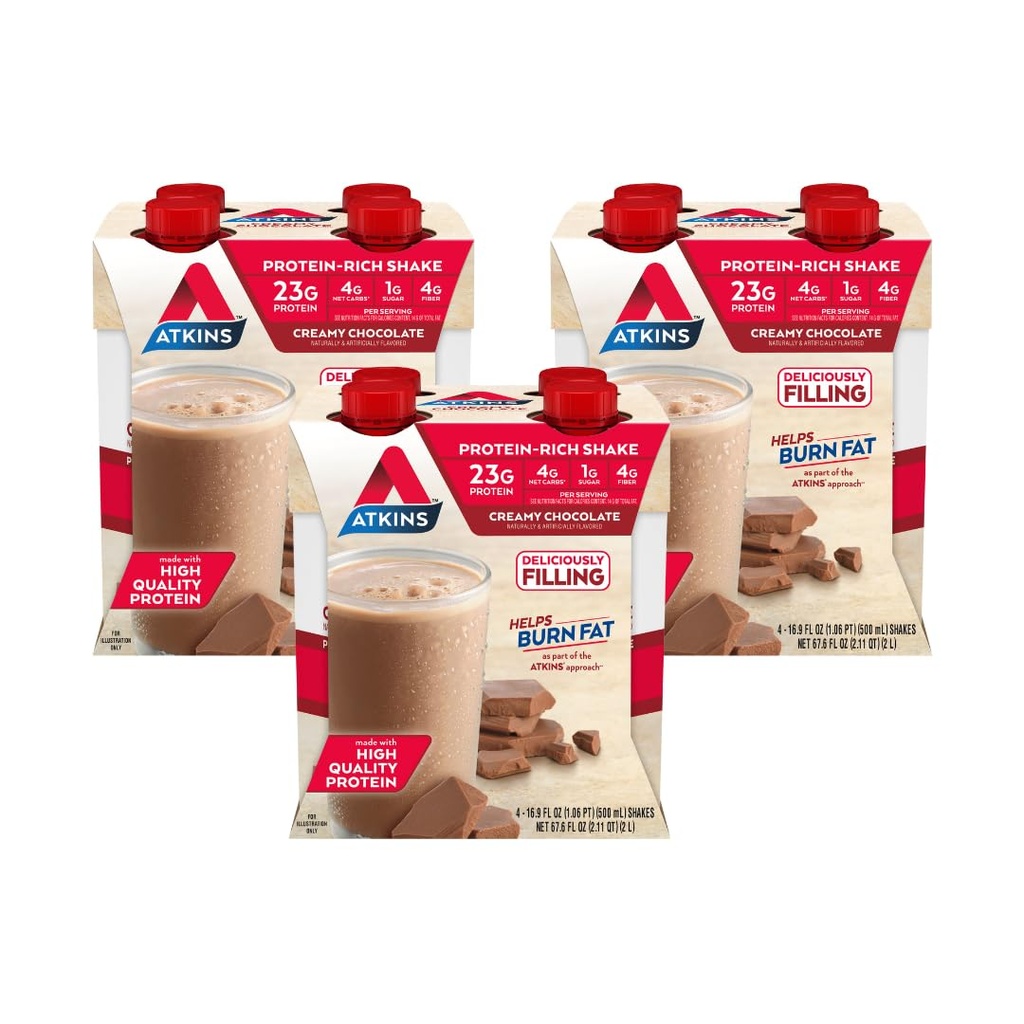 Atkins Creamy čokoladni obrok velikost beljakovin Shake, 23g beljakovine, nizko glikemična, 4g neto Carb, 1g sladkorja, Keto prijazno, 12 Število