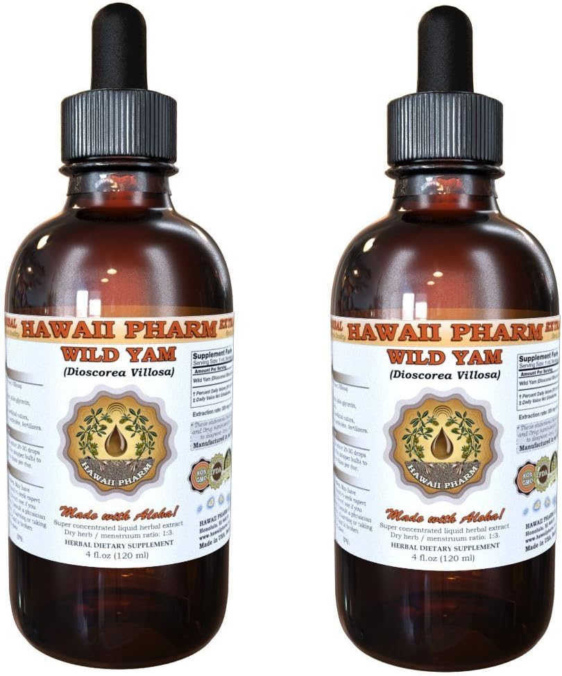 Wild Yam Liquid Extract, Wild Yam (Dioscorea Villosa) Tinktura, zeliščni dodatek, Havaji Pharm, Made in USA, 2x2 fl.oz