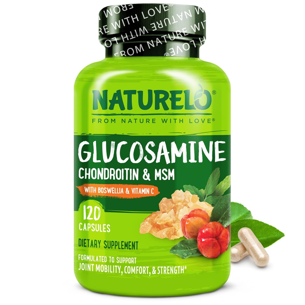 NATURELO Glukozamin Chondroitin MSM z Boswellio in vitaminom C - dodatek za skupno udobje, mobilnost in moč - 120 kapsul