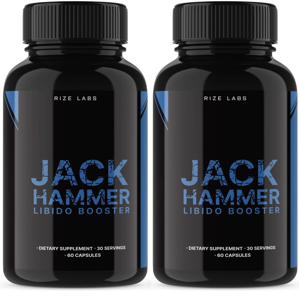 Rize laboratoriji - Jack Hammer Libido Booster dodatek za moške, močan vse naravne formule za izboljšanje zmogljivosti (120 kapsul)
