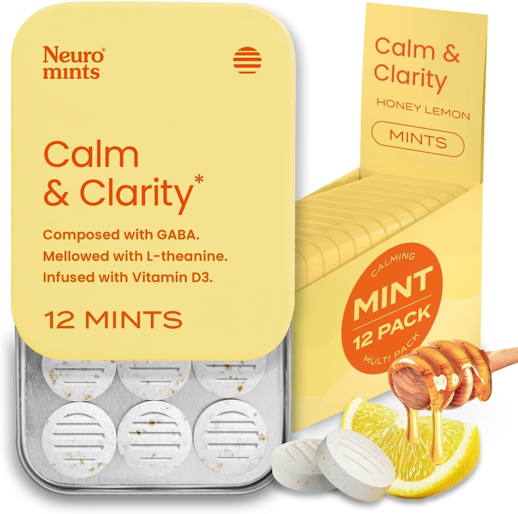 NeuroGum Calm & Clarity Mints (144 kosov) - Sugar Free z L-teanin + GABA + Vitamin D3 - Nootropic Brain Supplements za spomin - Izboljšave Calm, Stress Relief za moške in ženske - Medena Lemon
