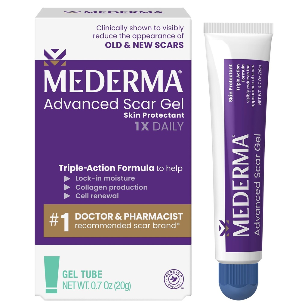 Mederma Advanced Scar Gel - obravnava stare in nove brazgotine, zmanjša videz brazgotine iz Akne, kirurgija, opekline, poškodbe in raztegljive oznake, 0.70 Oz (20g)