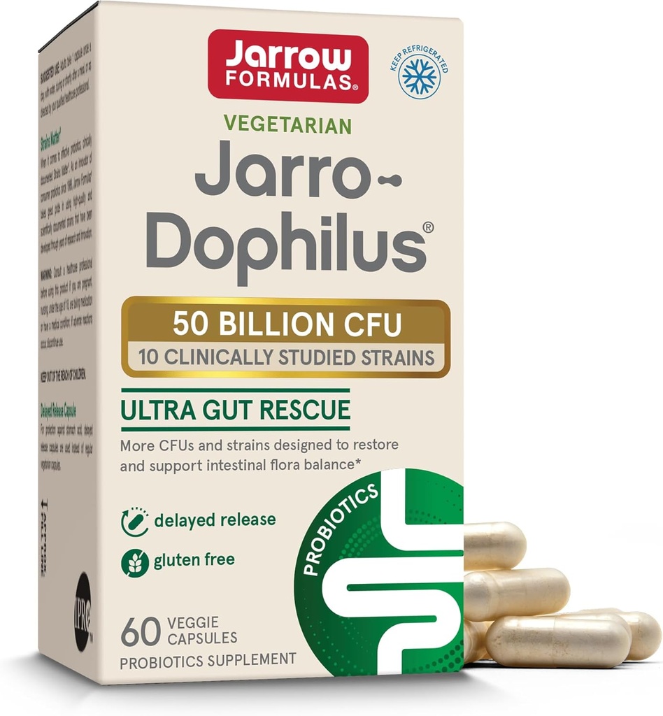Jarrow Formulas Jarro-Dophilus Ultra Gut Rescue - 50 milijard CFU na strežbo - Probiotiki Obnavljajte, zaščitite in ohranite črevesno floro - 60 Serving (Zapoznela sprostitev)