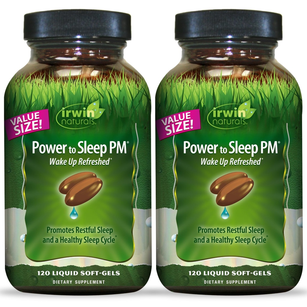 Irwin Naturals Power to Sleep PM - 120 Tekoči soft-Gels, paket 2 - z Melatonin, GABA, Ashwagandha, Valerian Root & L-Theanine - 120 Total Servings