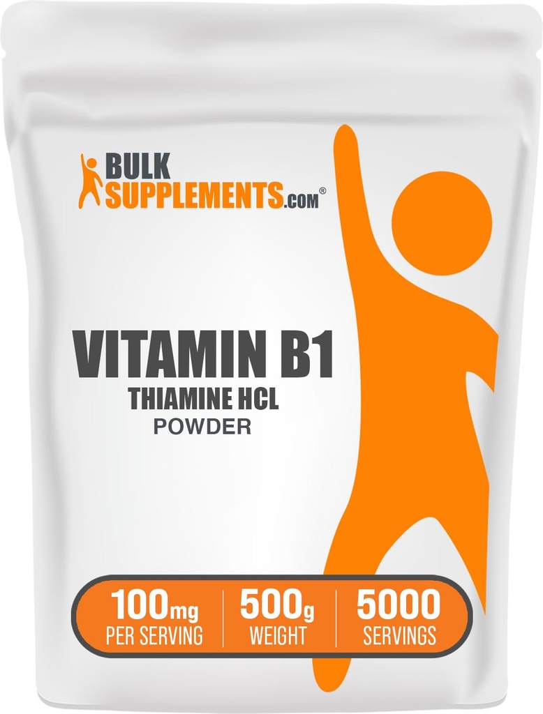 BulkDopolni Tiamin HCl Prašek - Tiamin hidroklorid, B1 Vitamini, Tiamin B1 dodatek, Tiamin 100mg - Gluten prost, 100mg na serviranje, 500g (1,1 lbs) (Pack of 1)