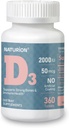 Vitamin D3 2000iu (50 μg) 1-letna zaloga za imuno podporo, zdravo delovanje mišic in zdravje kosti - Ne-GMO, Gluten Free, z vitaminom B2 - (Mini tablete), 360 število