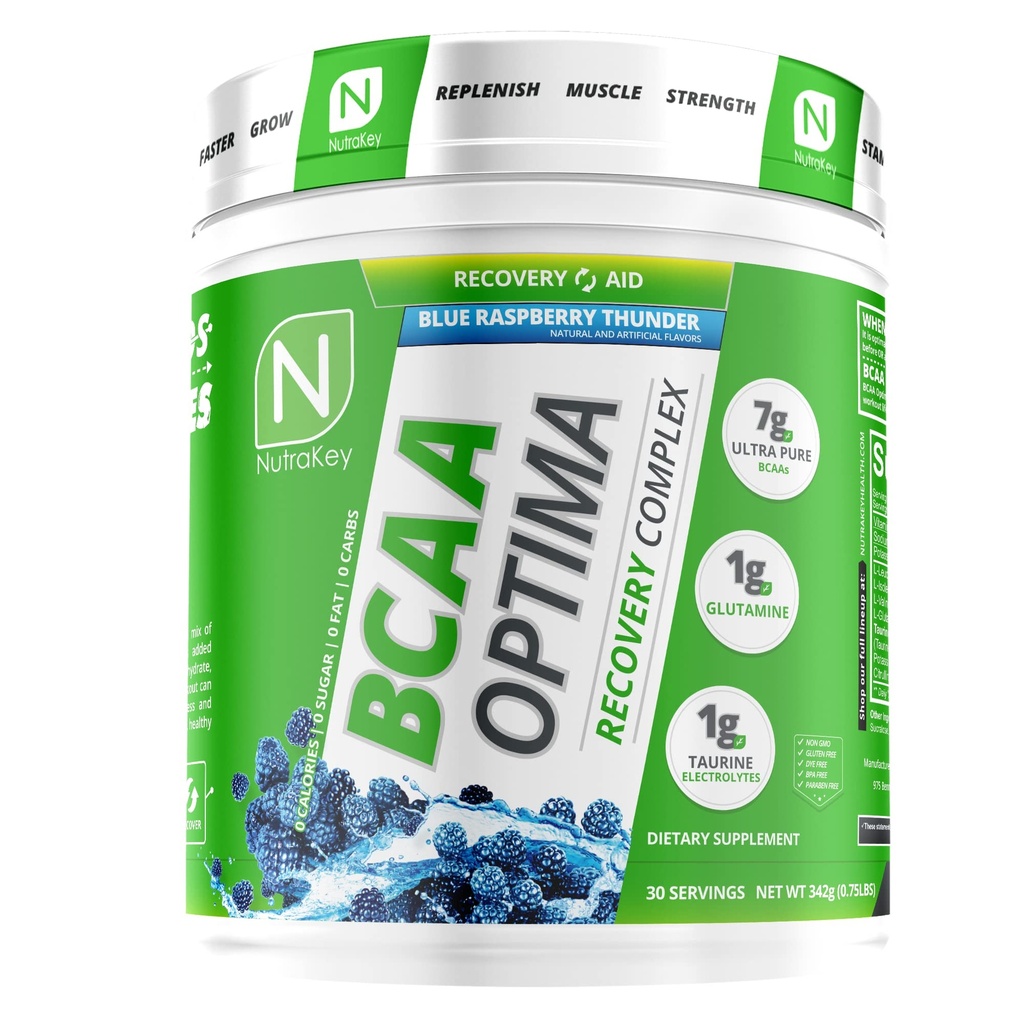 NutraKey BCAA Optima Post Workout Recovery Complex, No Sugar, No Carb, Recovery Aid, Modra malina