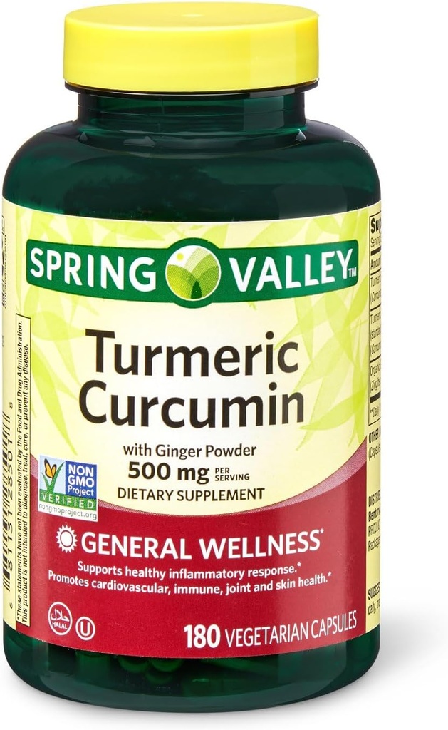 Spring Valley Kurkumin 500mg s 50mg ingver v prahu Twin Pack 180 vegetarijanske kapsule