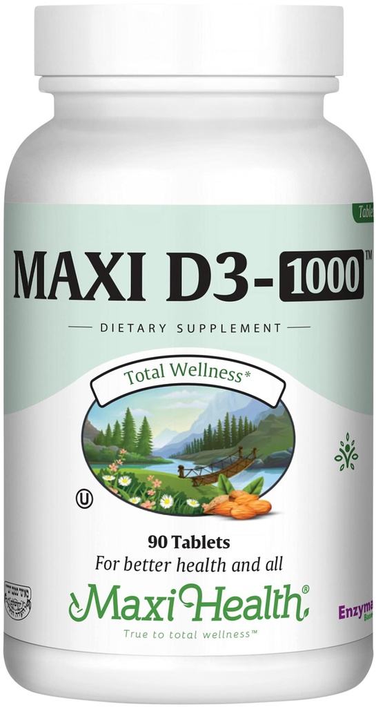 Maxi Health Vitamin D3 1000 i.e. prehranska dopolnila - brez vonja in okusa - podpira absorpcijo kalcija, imuno zdravje in zdravje kosti pri odraslih ženskah in moških - 90 tablet