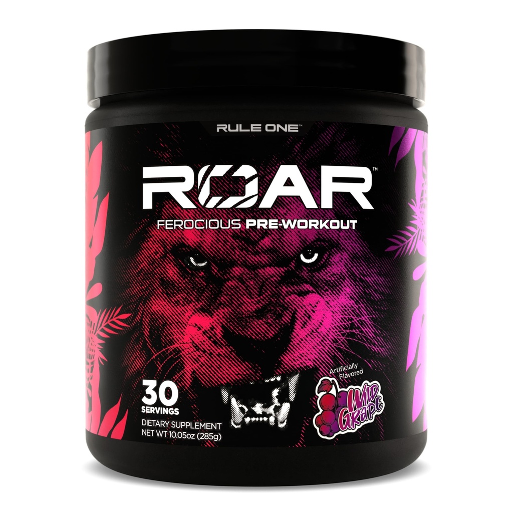 Pravilo 1 R1 Roar - predworkout prašek s kreatinom, beta-alanin, citrulin, elektroliti in kofeinom (30 strežnikov, divje grozdje)