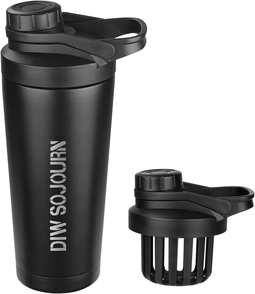 DIW 24 oz Shaker steklenica, nerjaveče jeklo Shaker steklenica z brez šuma oblikovanje,Izolirana kovinska Shaker pokal za mešanice beljakovin in pred vadbo,Gym steklenica Shaker(črna)