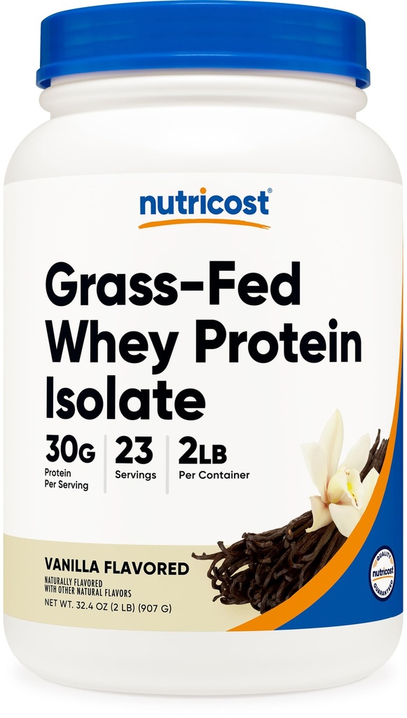 Nutricost Grass-Fed sirotkinih beljakovin izolat (Vanilla) 2LBS - ne-GMO, Gluten brez, naravne arome