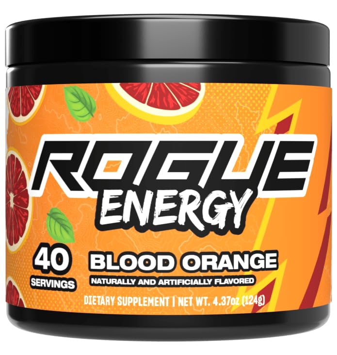 Rogue Energy Drink Powder for Long Gaming Hours - Energy Powder for Mental Focus - Sladkor & Gluten Free - Gaming dodatek s kofeinom in vitamini - Izdelano v ZDA (Krvava pomaranča - 40 Serving)