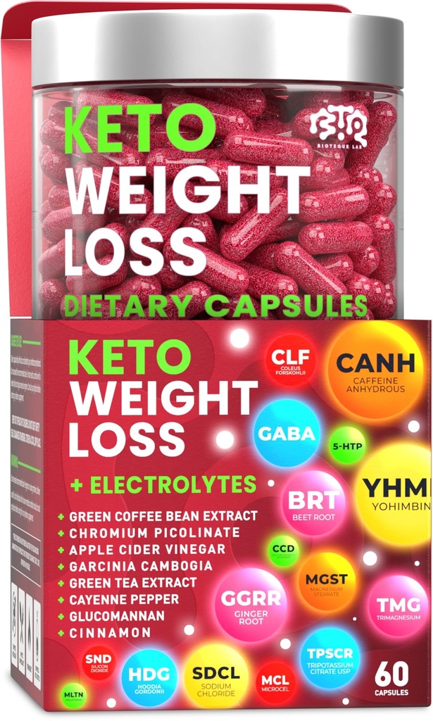Keto Hujšanje Dietne tablete, naravni apetit Supresivi, Fat Burner za ženske in moške z jabolčnim moštom, izvleček zelene kave fižol, Curb Cravings & Lakota, Presnovni obnovitveni dodatek - 60 kapsul
