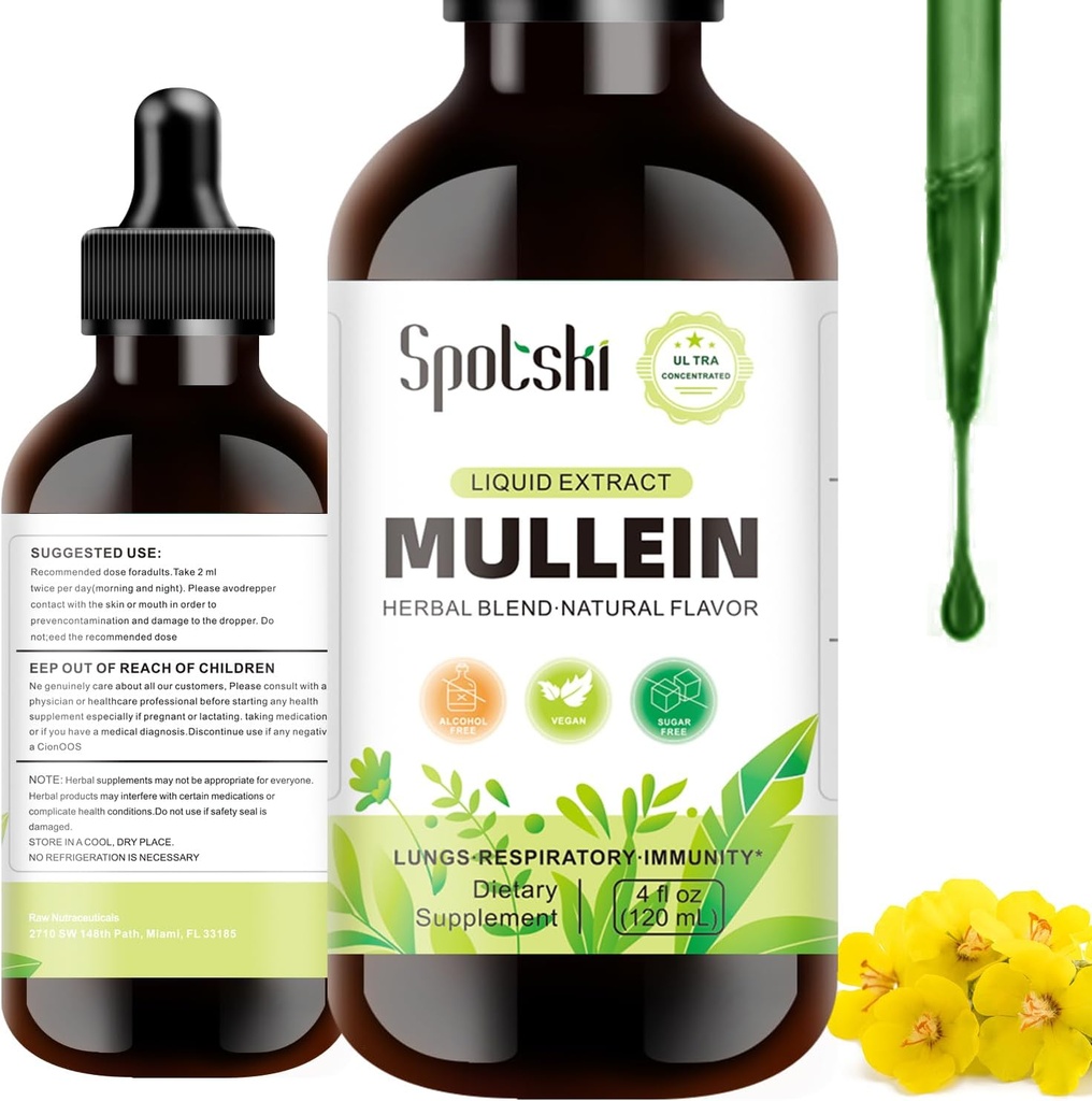 mulleinske kapljice za pljuča - pljučni detoks za dihala, naravna pomoč pri spanju in imunosupresivna podpora, tinkture kapljice ne-GMO, vegetarijanska 1 mesec oskrba