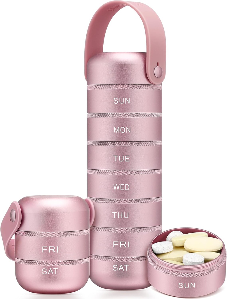 Zannaki Metal Tedenske tablete Organizator, Velika potovalne tablete Box 7 dan, Vodoodporne dnevne tablete Primer s silikonskim ročajem, Aluminum Alloy Prenosne tablete Imetnik vsebnik za vitamine, Medicina, Dopolnilo,Pills