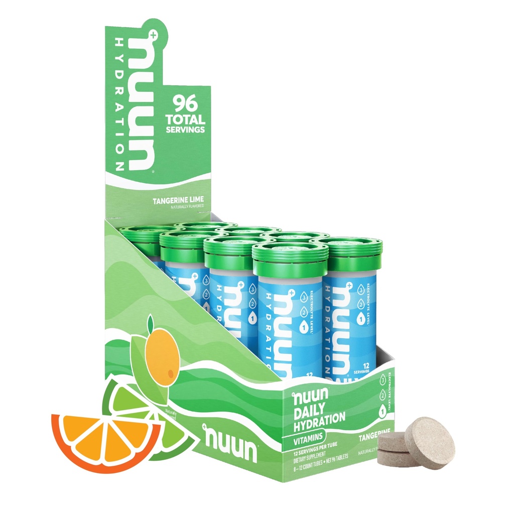 Nuun Vitamini Elektrolitske tablete z vitaminom D, C, E, A, & B6, Folna kislina, Magnezij & 4 drugi Eterični elektroliti, Gluten Free & Vegan, Tangerin Lime, 8 Pack (96 Servings skupaj)