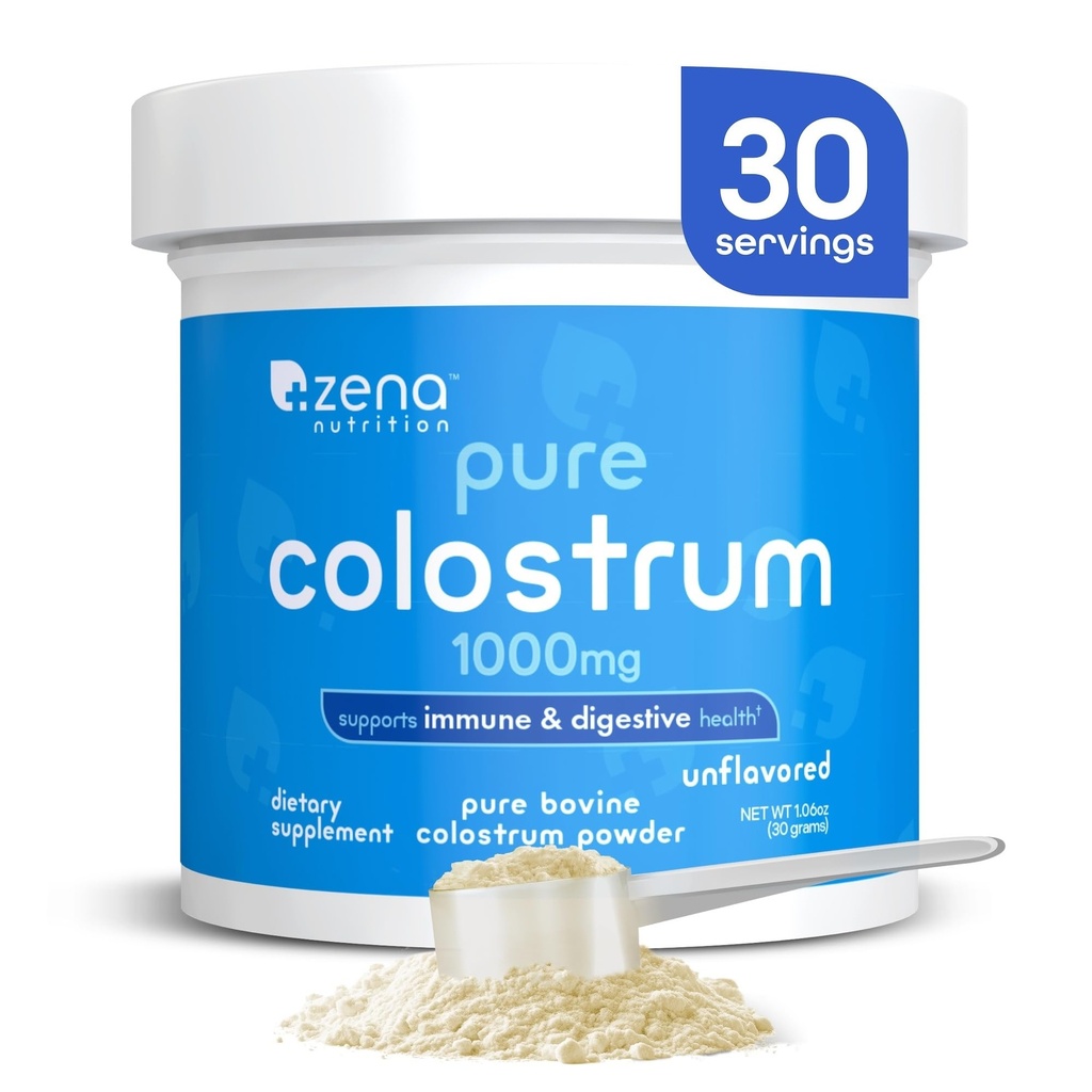 Zena Nutrition goveji kolostrum v prahu dodatek, 1000mg Pure Colostrum, Podpira Imunsko in prebavnega zdravja, spodbuja zdravje Gut, Keto, Gluten brezplačno, maščobe, hranila, nearomatizirana, 30 Servings