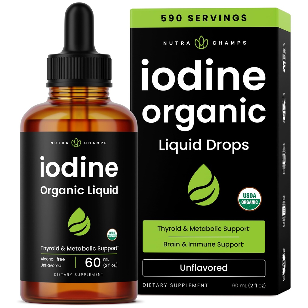 Organske tekoče kapljice joda - 250 mcg Jodin dodatek za ženske in moške - raztopina kalijevega jodida 250 mcg - 590 Servisi - ščitnica, hormon in metabolična podpora - Non-GMO, Vegan NPN 80119762